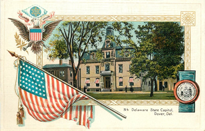 Delaware State House in a patriotic border
