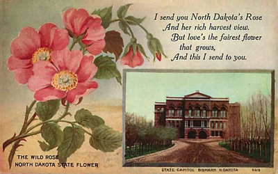 North Dakota state flower and state capitol