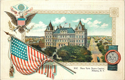 US Flag and state capitol series postcard