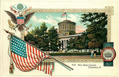 Ohio capitol in a patriotic border