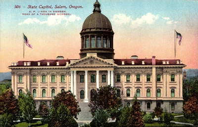 Colorful Oregon capitol postcard