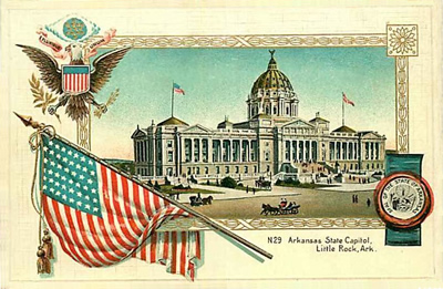 Arkansas capitol in a patriotic border