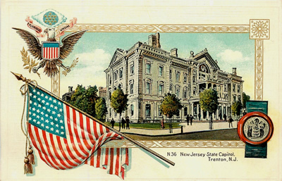 New Jersey State capitol in a patriotic border