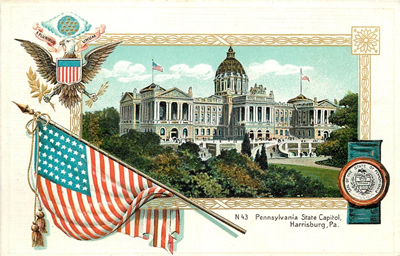 Pennsylvania capitol in a patriotic border