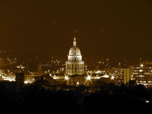 Denver night scene with capitol