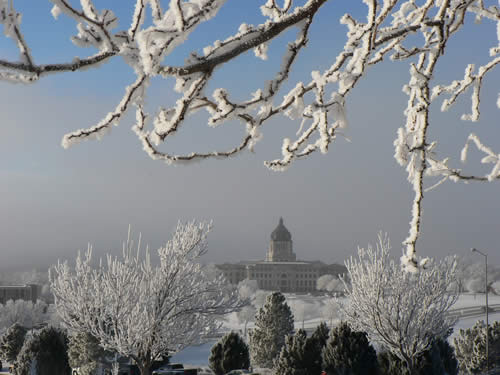 Capitol in snow far away